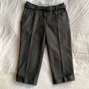 Vintage Prada Wool Belt Press Pleat Crop Cuff Capri Trouser Pants Gray
